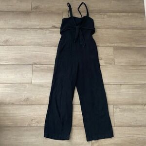 Abercrombie & Fitch Black Twist Front Spaghetti Strap Jumpsuit Size S Linen Blen